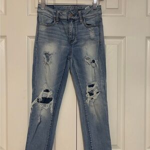 American Eagle AE High Waisted Crop Jegging Women's Distressed Jeans sz 0R